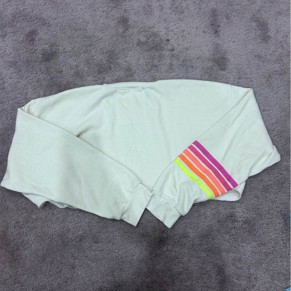 Aviator Nation Vintage White Set Neon 5 Stripe Rugby Sweatshirt and Sweatpants - Picture 10 of 11